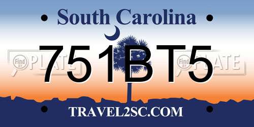 751BT5 South Carolina License Plate