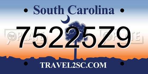 75225Z9 South Carolina License Plate