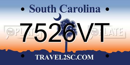 7526VT South Carolina License Plate