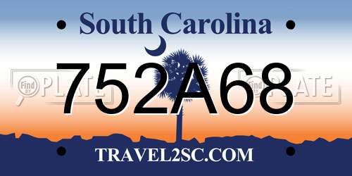 752A68 South Carolina License Plate