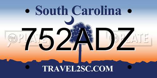 752ADZ South Carolina License Plate