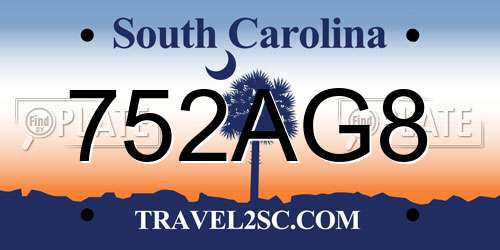 752AG8 South Carolina License Plate