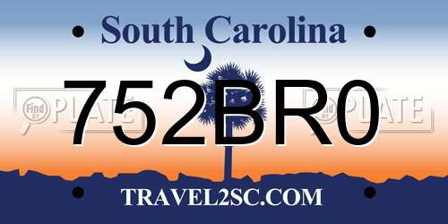752BR0 South Carolina License Plate