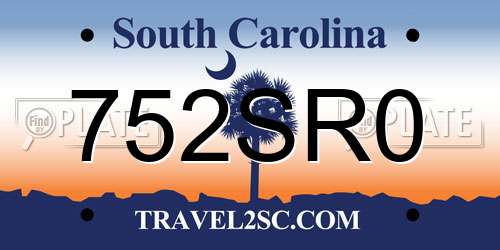 752SR0 South Carolina License Plate