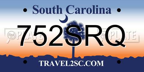 752SRQ South Carolina License Plate