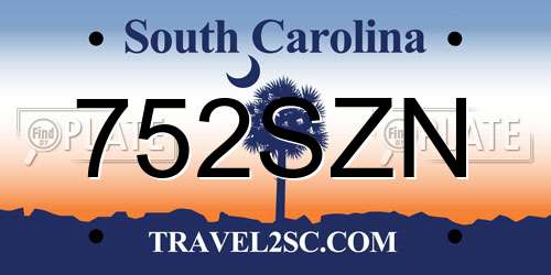 752SZN South Carolina License Plate