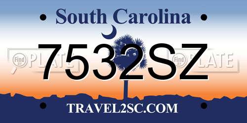 7532SZ South Carolina License Plate
