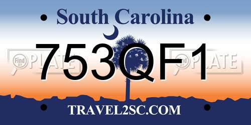 753QF1 South Carolina License Plate