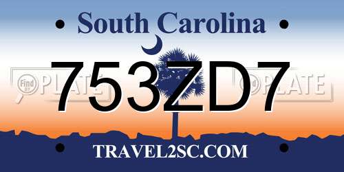 753ZD7 South Carolina License Plate