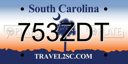 753ZDT South Carolina License Plate