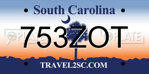 753ZOT South Carolina License Plate