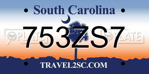 753ZS7 South Carolina License Plate