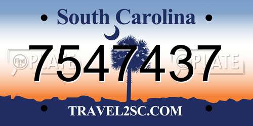 7547437 South Carolina License Plate