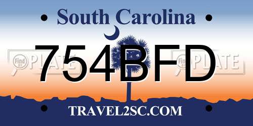 754BFD South Carolina License Plate