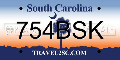 754BSK South Carolina License Plate