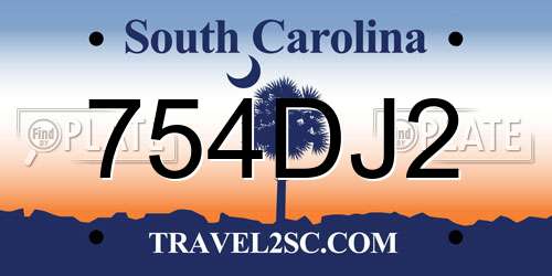 754DJ2 South Carolina License Plate