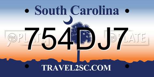 754DJ7 South Carolina License Plate