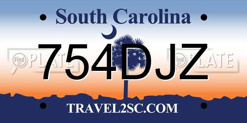 754DJZ South Carolina License Plate