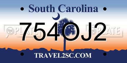 754OJ2 South Carolina License Plate