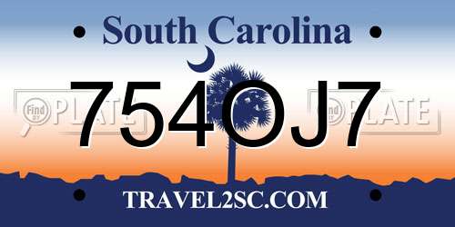 754OJ7 South Carolina License Plate