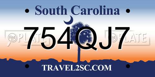754QJ7 South Carolina License Plate