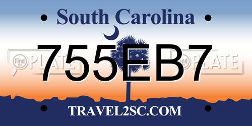 755EB7 South Carolina License Plate