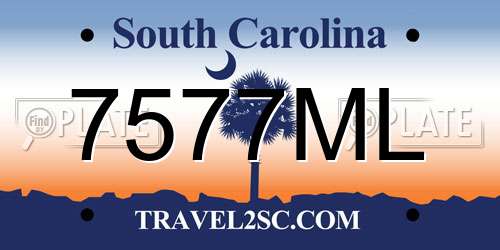 7577ML South Carolina License Plate