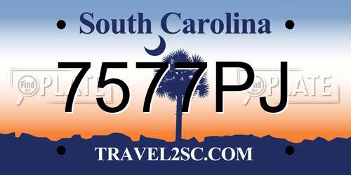 7577PJ South Carolina License Plate