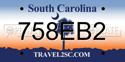 758EB2 South Carolina License Plate