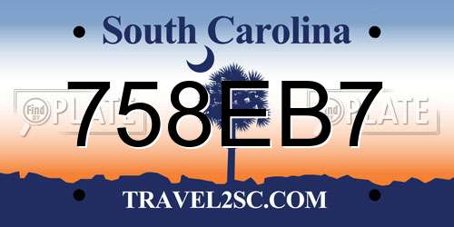 758EB7 South Carolina License Plate
