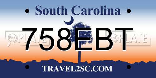 758EBT South Carolina License Plate