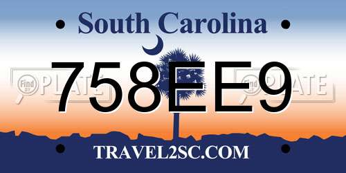 758EE9 South Carolina License Plate
