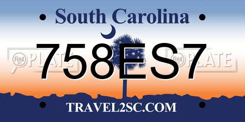 758ES7 South Carolina License Plate