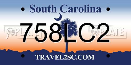 758LC2 South Carolina License Plate