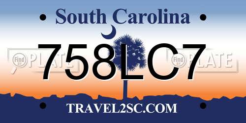 758LC7 South Carolina License Plate