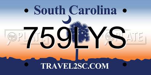 759LYS South Carolina License Plate