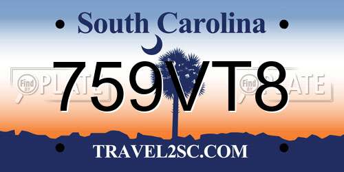 759VT8 South Carolina License Plate