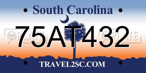 75AT432 South Carolina License Plate