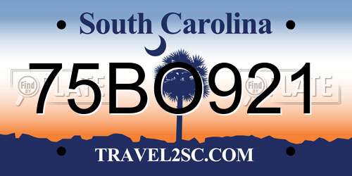 75BO921 South Carolina License Plate