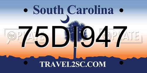 75DI947 South Carolina License Plate