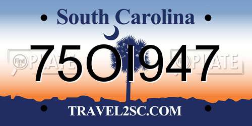 75OI947 South Carolina License Plate