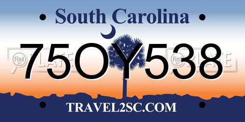 75OY538 South Carolina License Plate