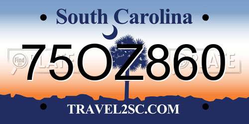 75OZ860 South Carolina License Plate