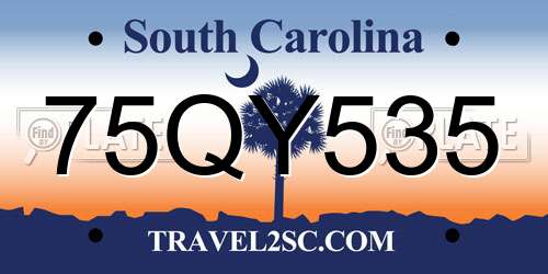 75QY535 South Carolina License Plate