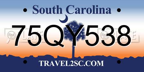 75QY538 South Carolina License Plate