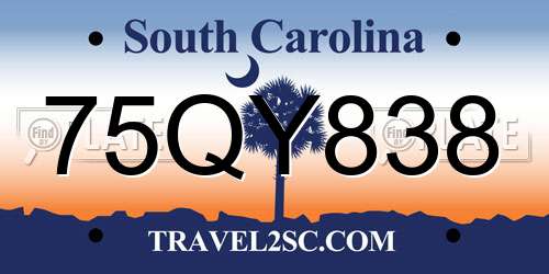 75QY838 South Carolina License Plate