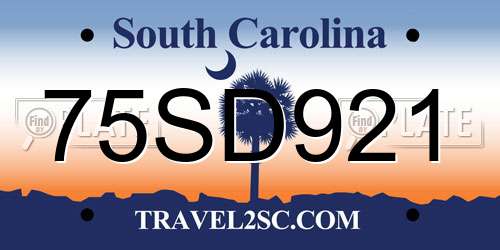 75SD921 South Carolina License Plate