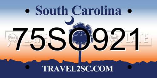 75SO921 South Carolina License Plate