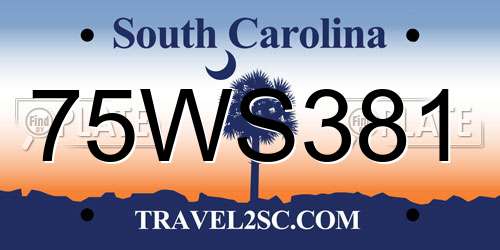 75WS381 South Carolina License Plate