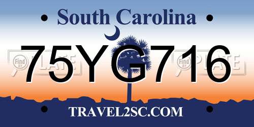 75YG716 South Carolina License Plate